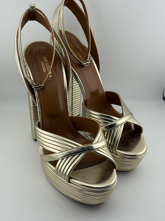Aquazzura Gold ribbed heels