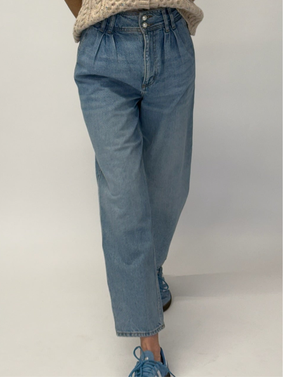 Sandro Paris Cropped Barrel-Leg Jeans - Mid Blue Denim (36 FR)