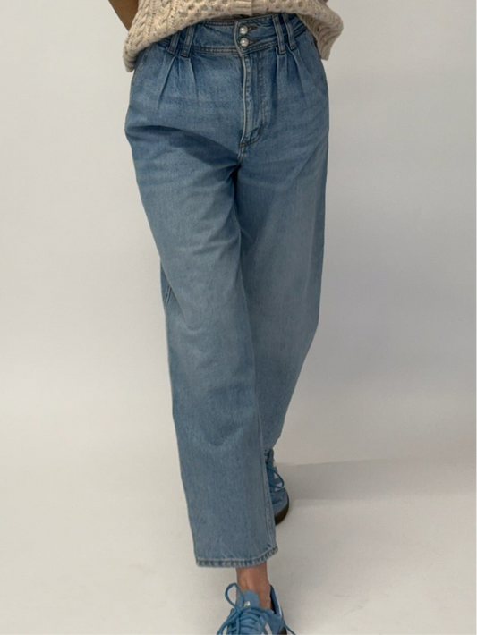 Sandro Paris Cropped Barrel-Leg Jeans - Mid Blue Denim (36 FR)