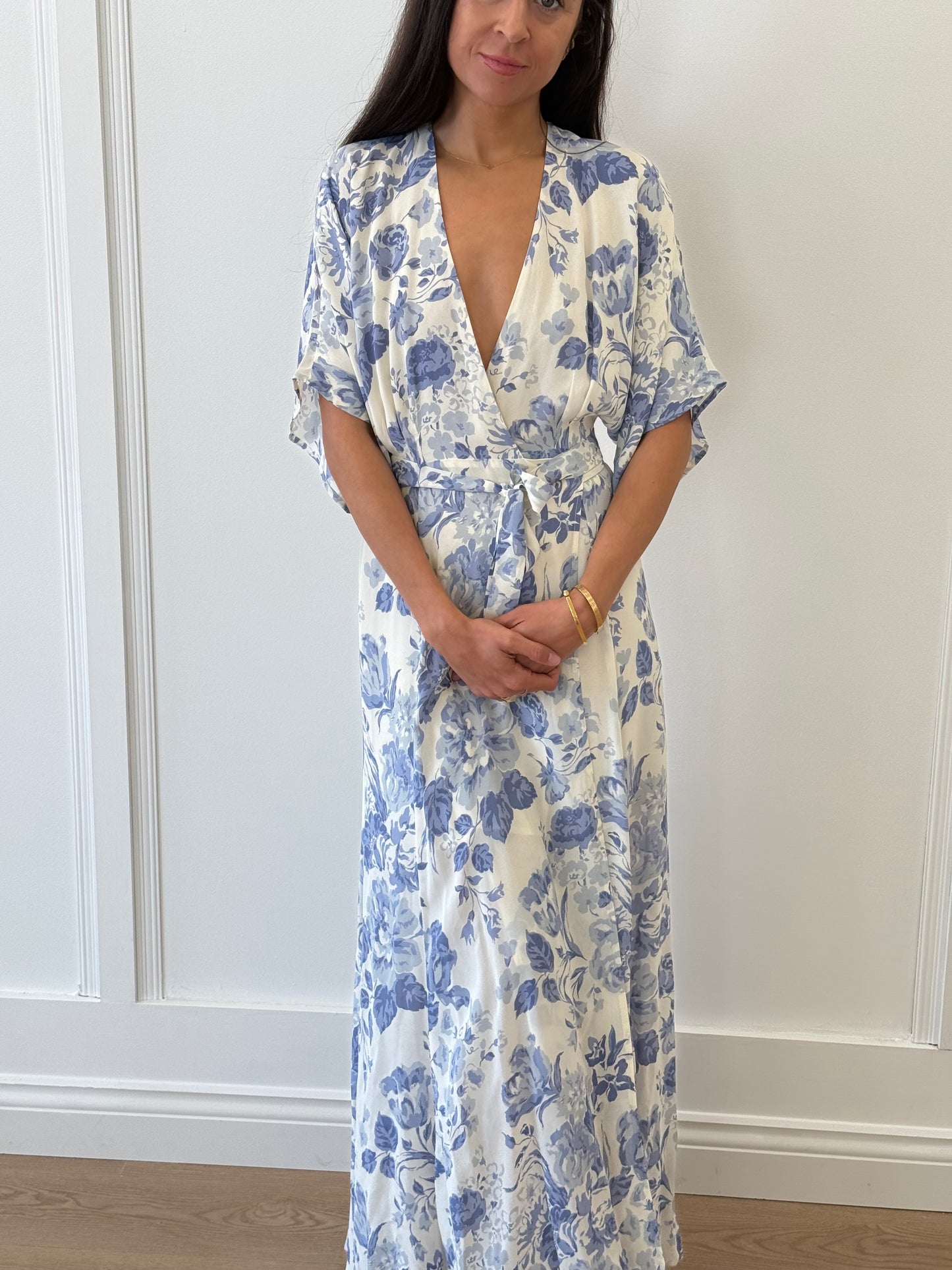 Reformation Blue Floral Wrap Around Dress - Blue (Estimated Size 10)