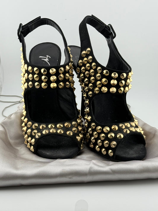 Guiseppe Zanotti Studded Sandal with Open Toe - Black/Gold (EUR 40)