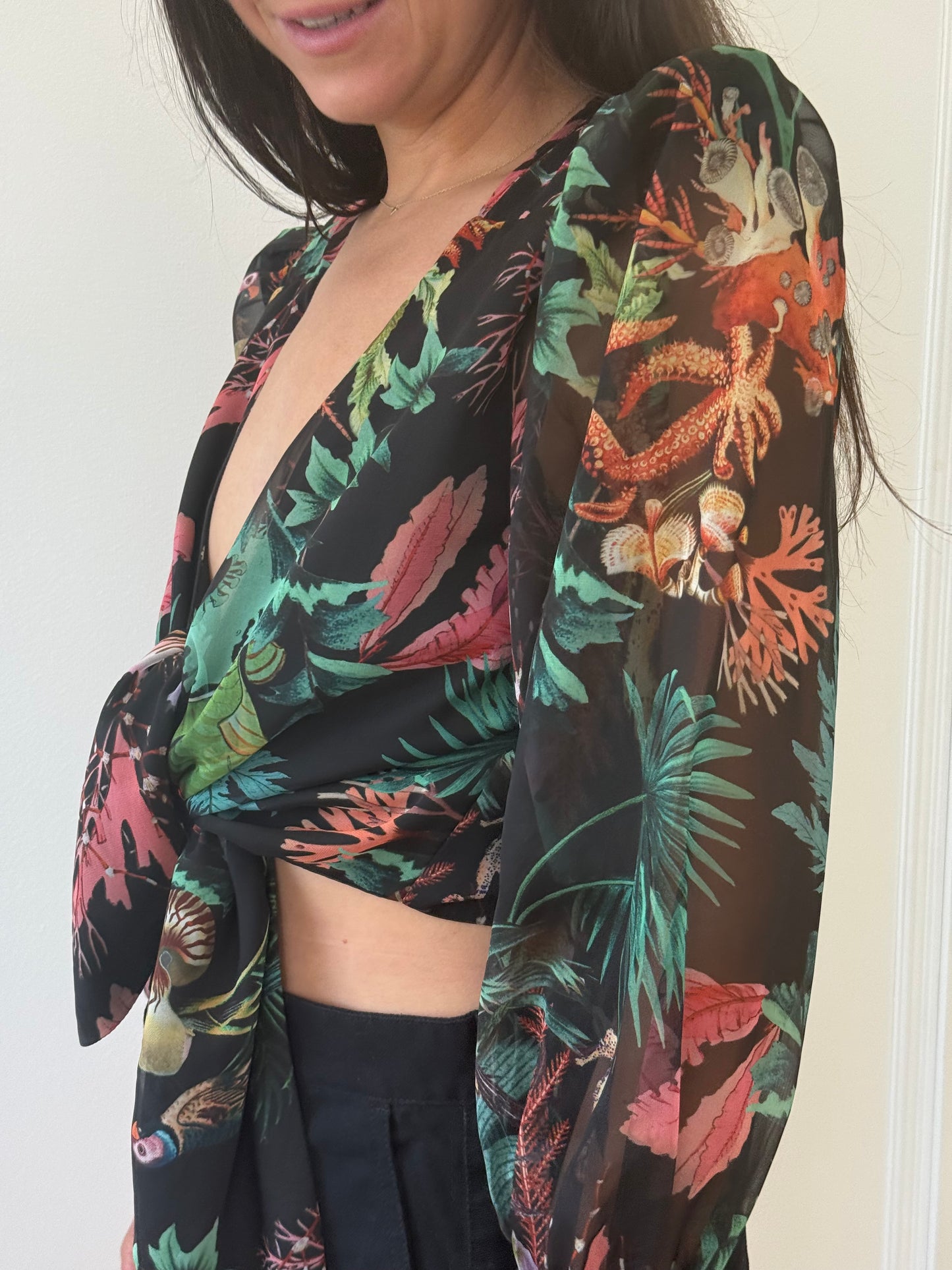 PatBo Oasis Tie-Front Cropped Top (XL)