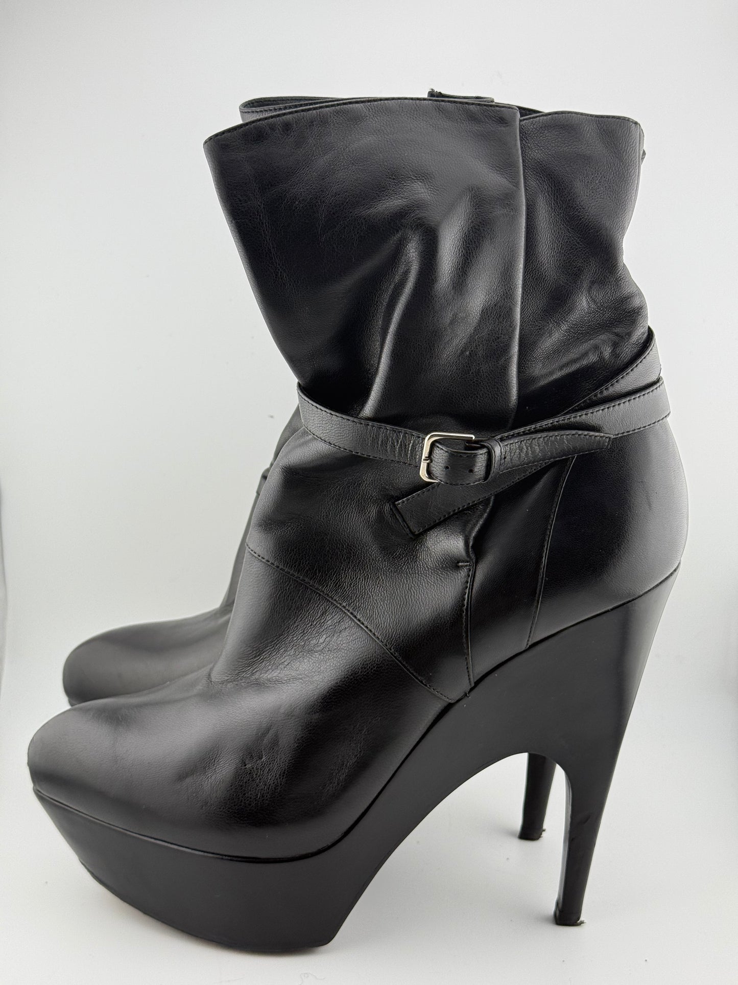 YSL Platform Ankle Boots with Single Buckle & Strap - Black (EUR 40)