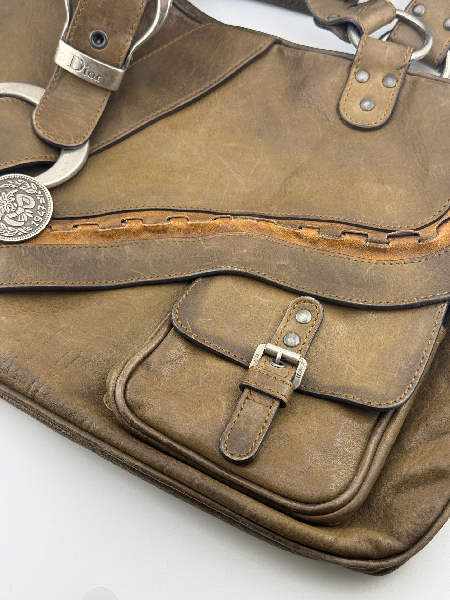 Dior Gaucho Leather Handbag with Coin & Key – Khaki