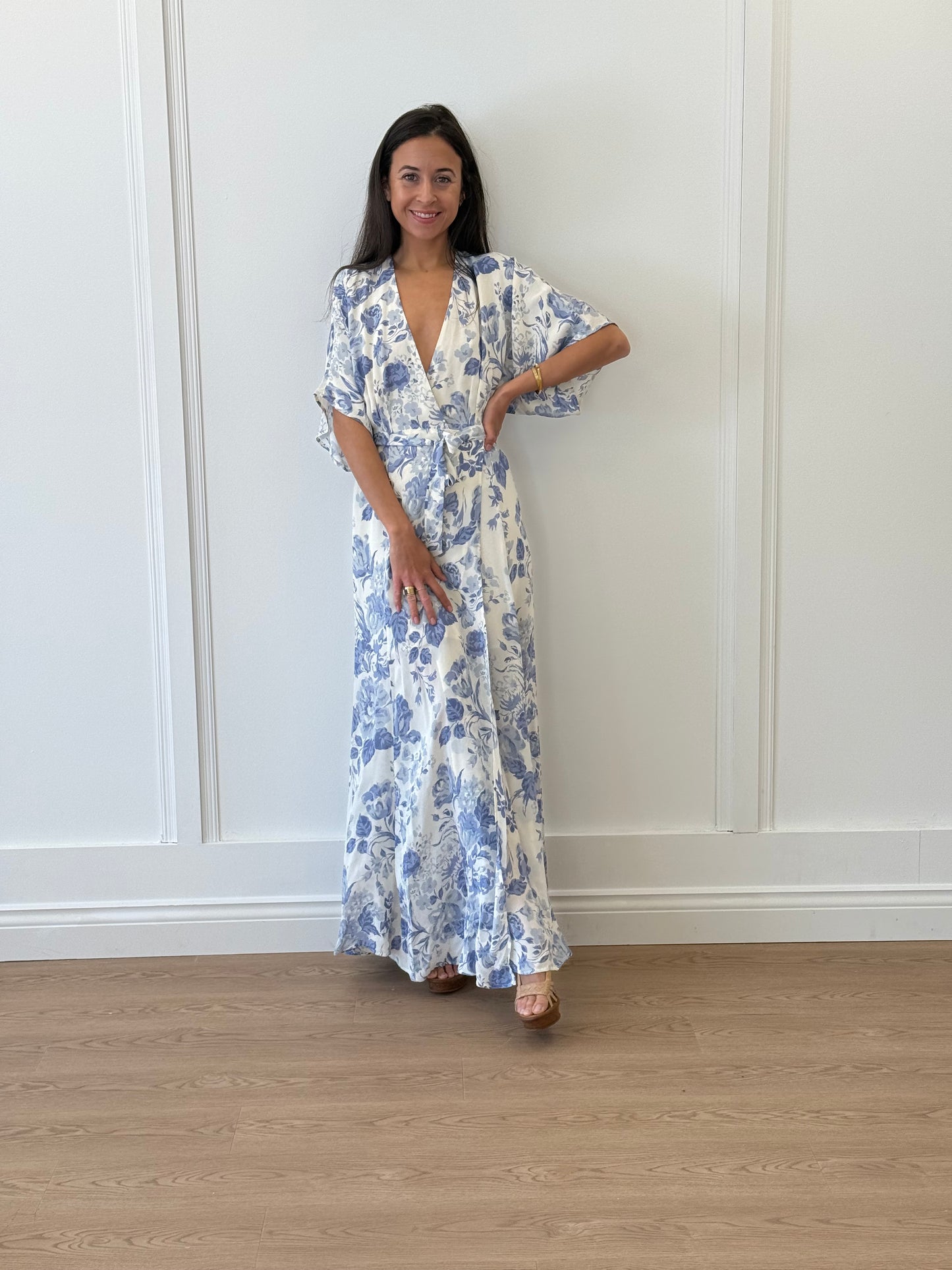 Reformation Blue Floral Wrap Around Dress - Blue (Estimated Size 10)
