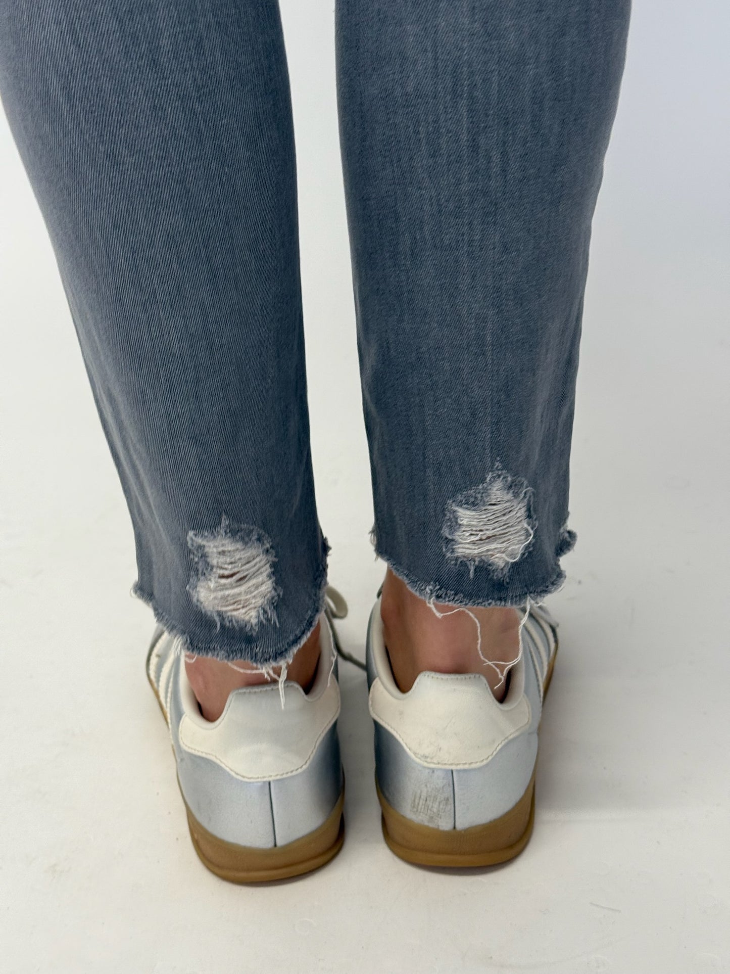 J Brand Mid Rise Skinny Jeans with Raw Hem & Tear Details - Grey (Size 25")