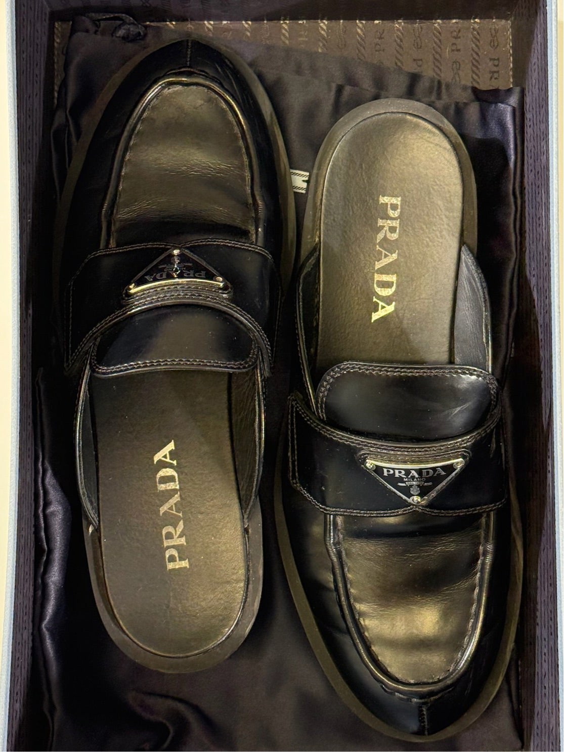 Prada Black Leather TRI MULE Sling Back - Black (38 EUR)