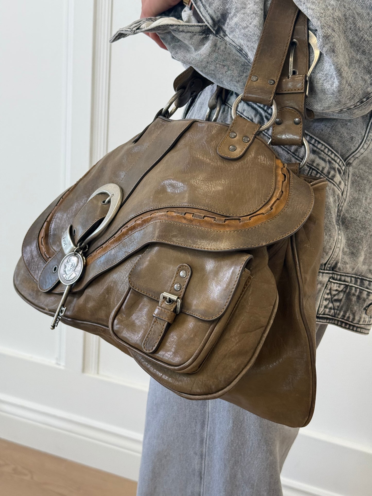 Dior Gaucho Leather Handbag with Coin & Key – Khaki