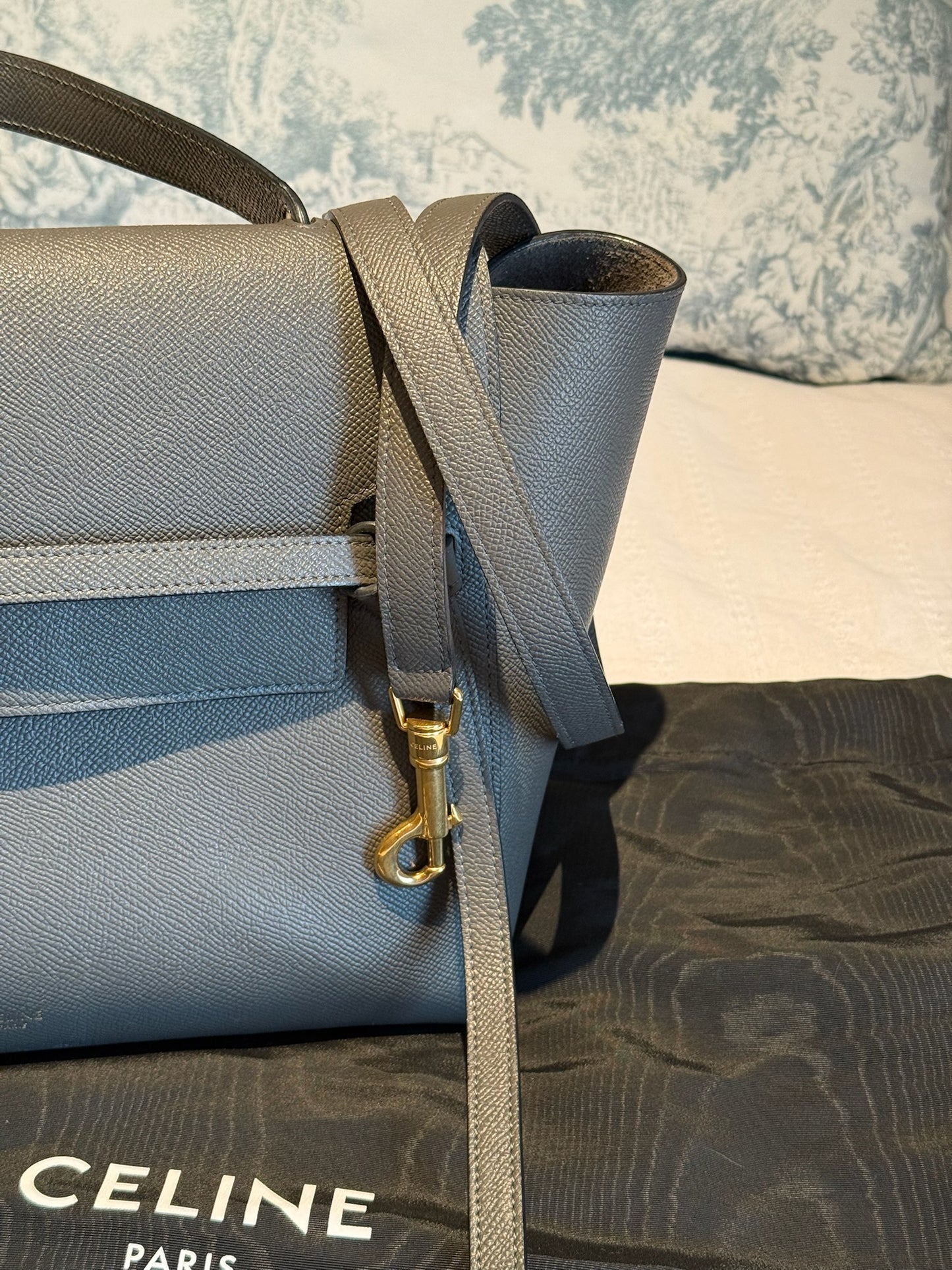 Celine Belt Leather Handbag & Matching Purse (Grey)