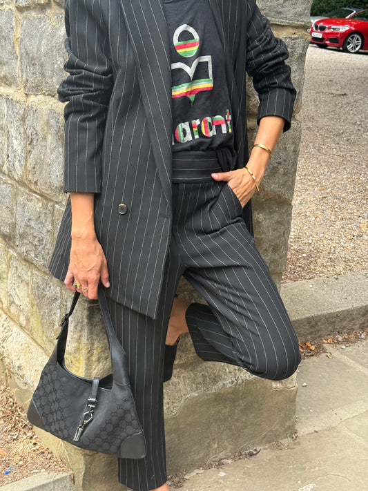 Ganni Double-Breasted Pinstripe Suit (38)