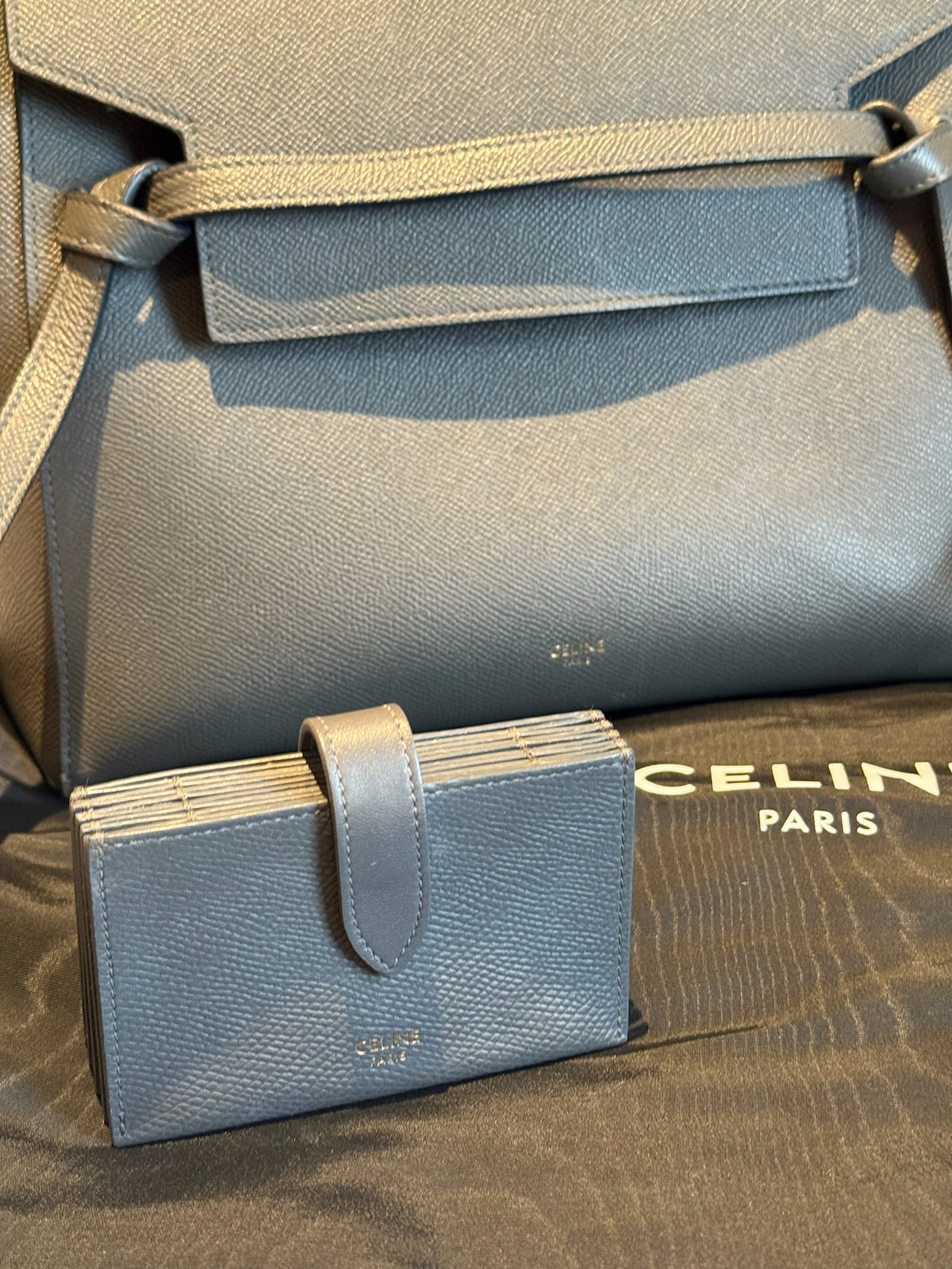 Celine Belt Leather Handbag & Matching Purse (Grey)