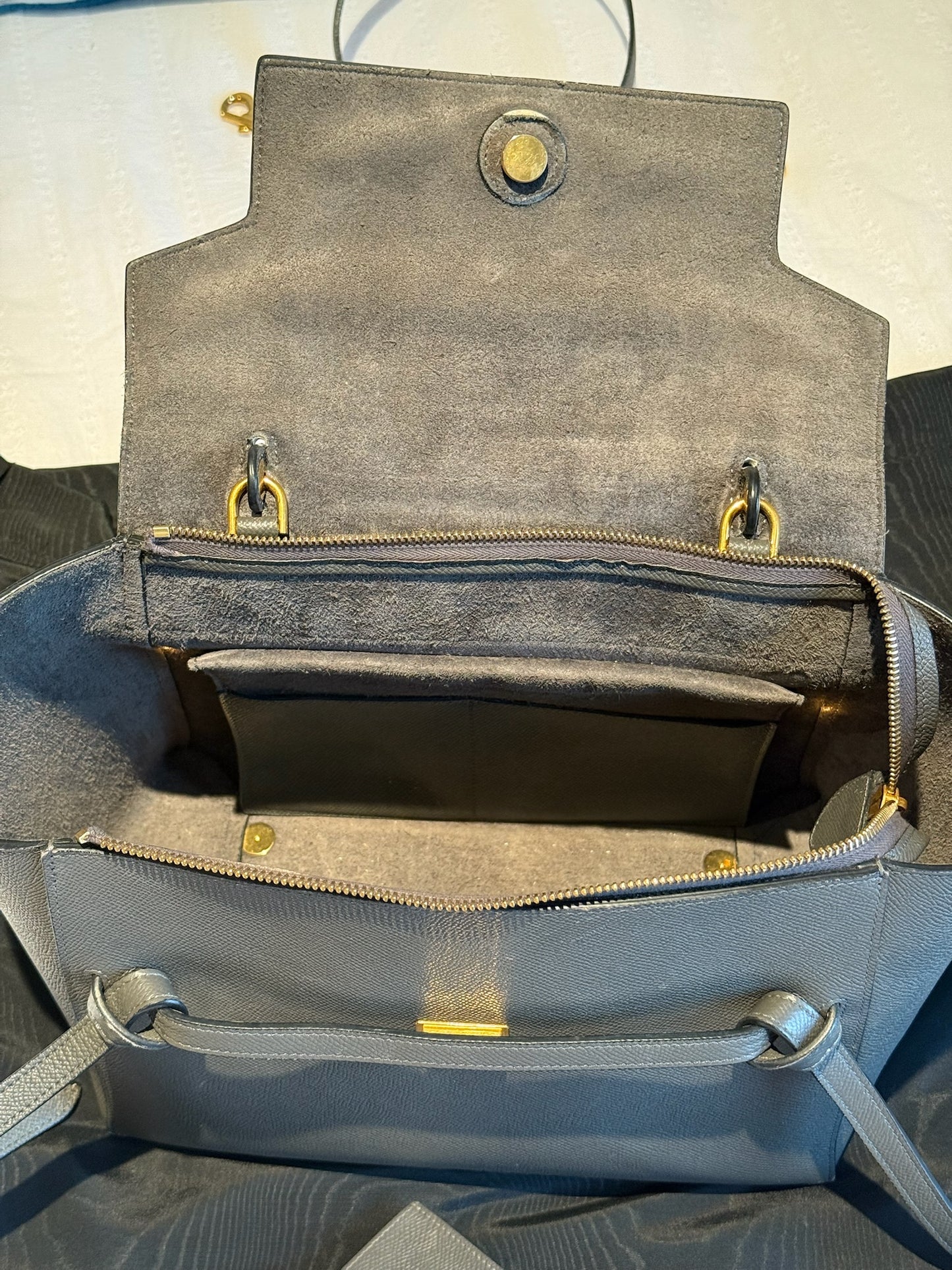 Celine Belt Leather Handbag & Matching Purse (Grey)