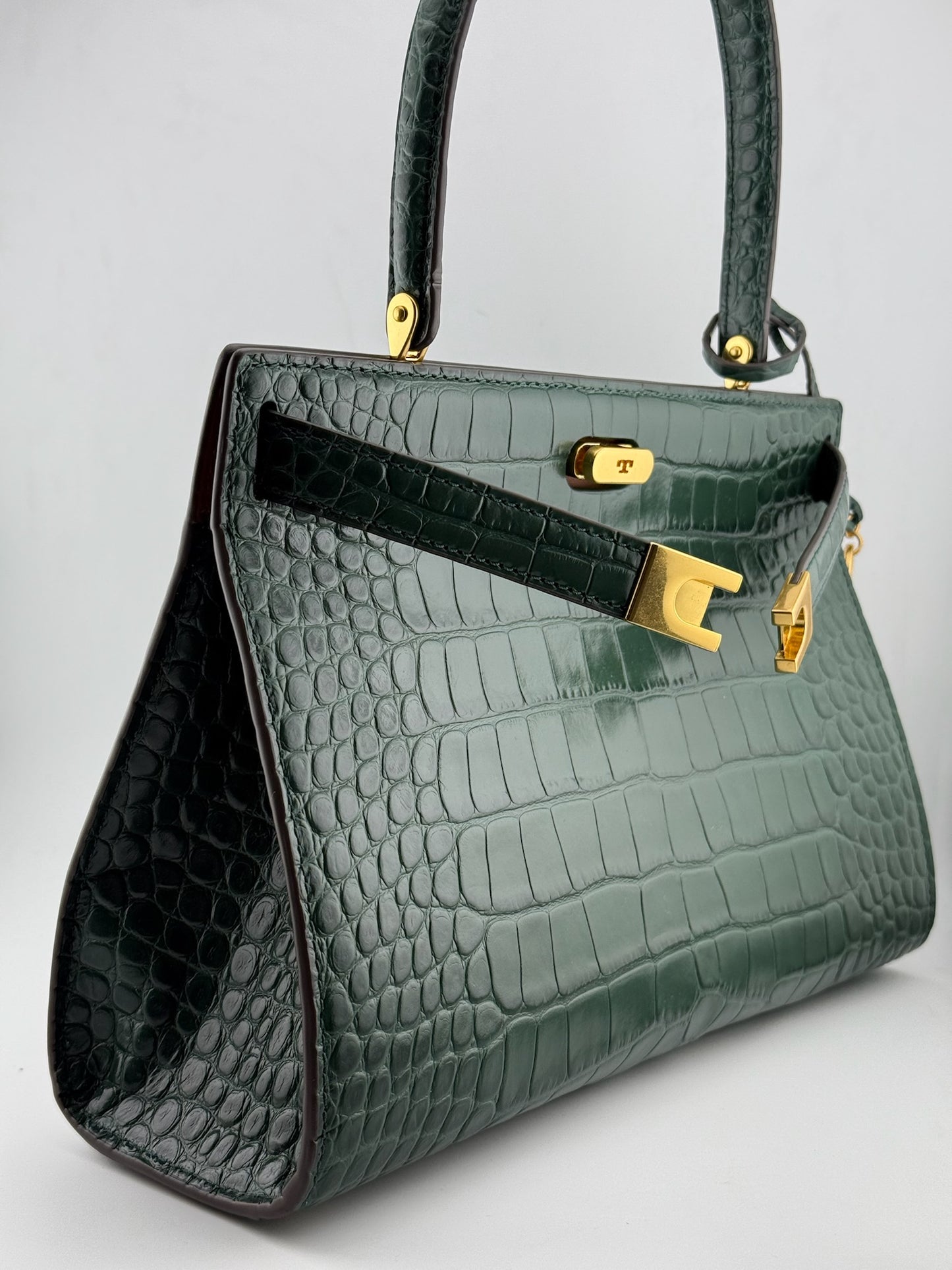 Tory Burch Croc Lee Radziwill Top Handle Bag with Detachable Straps - Green