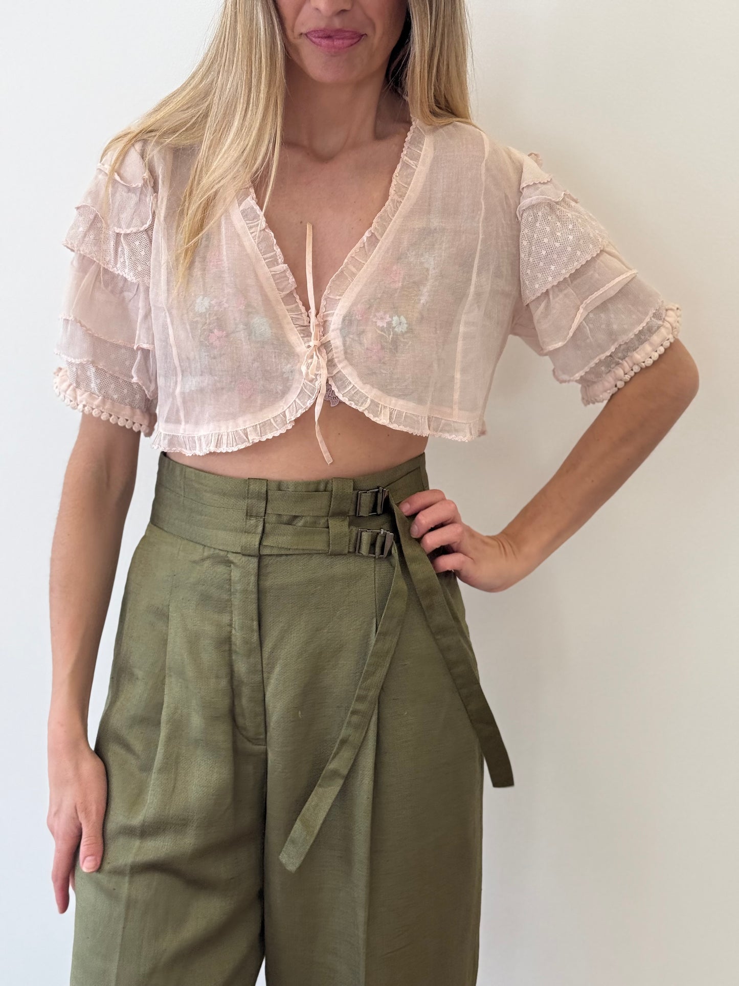 Noa Noa Pink Ruffle Sleeve Sheer Vest - Pastel Pink (Estimated Size S)
