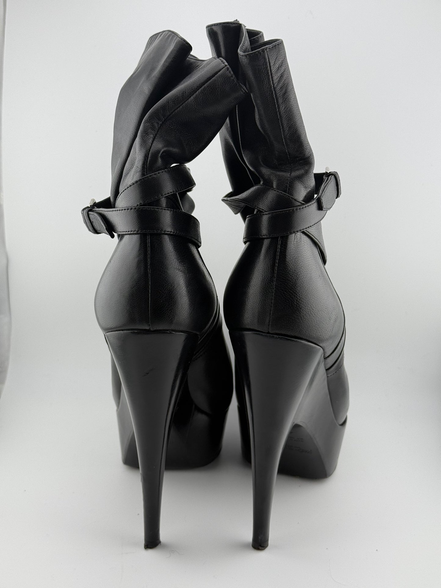 YSL Platform Ankle Boots with Single Buckle & Strap - Black (EUR 40)