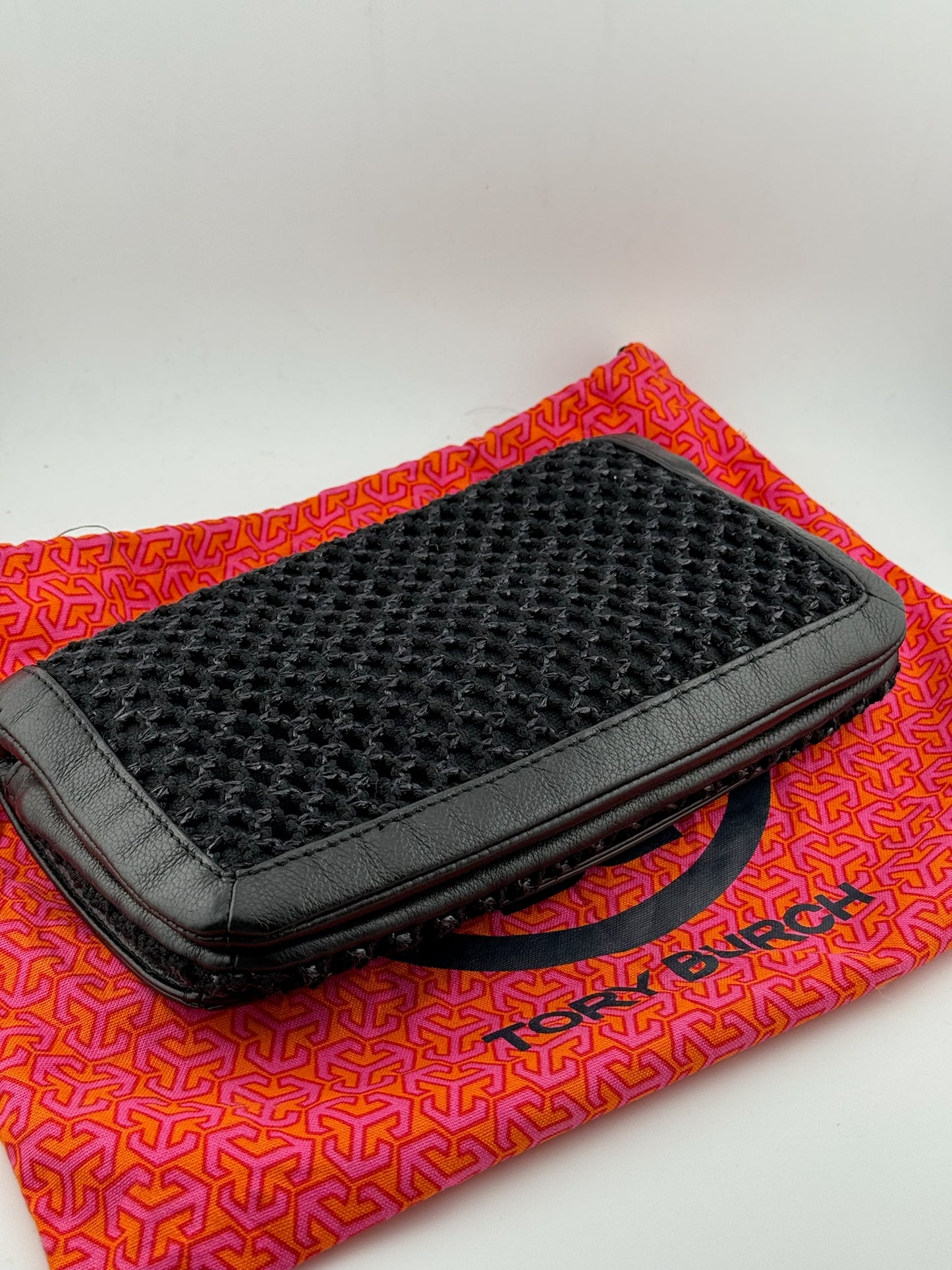Tory Burch Woven Clutch with Cross Body Chain - Black (O/S)