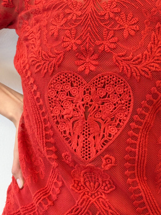 Isabel Marant Lace Long Sleeve Mini Dress - Red (Size 34)