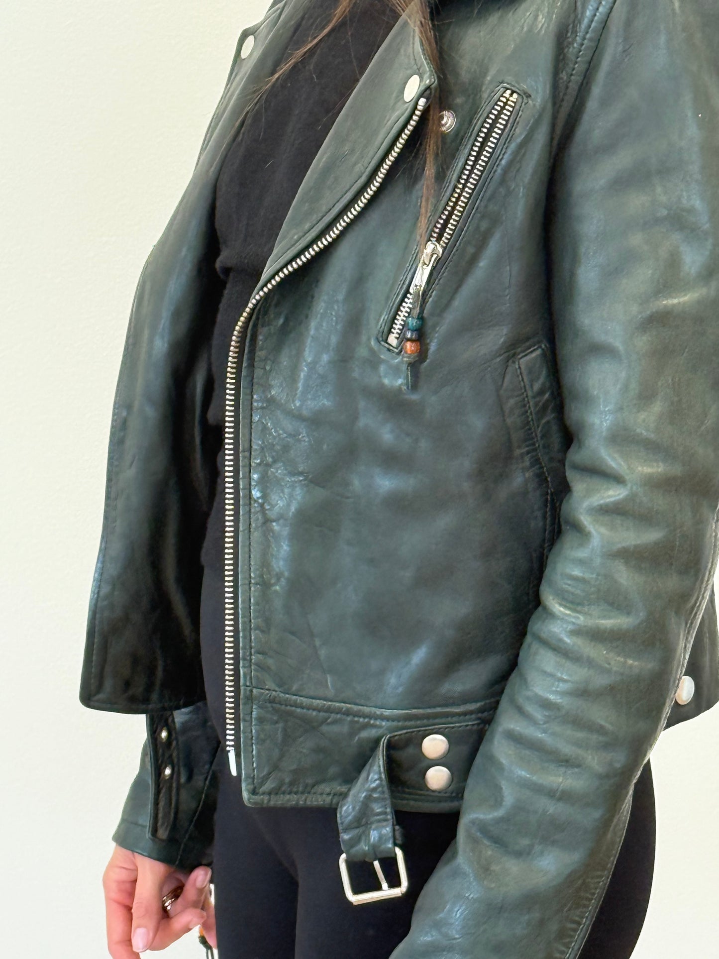 BLK DNM Leather Jacket - Dark Green (Size XS)