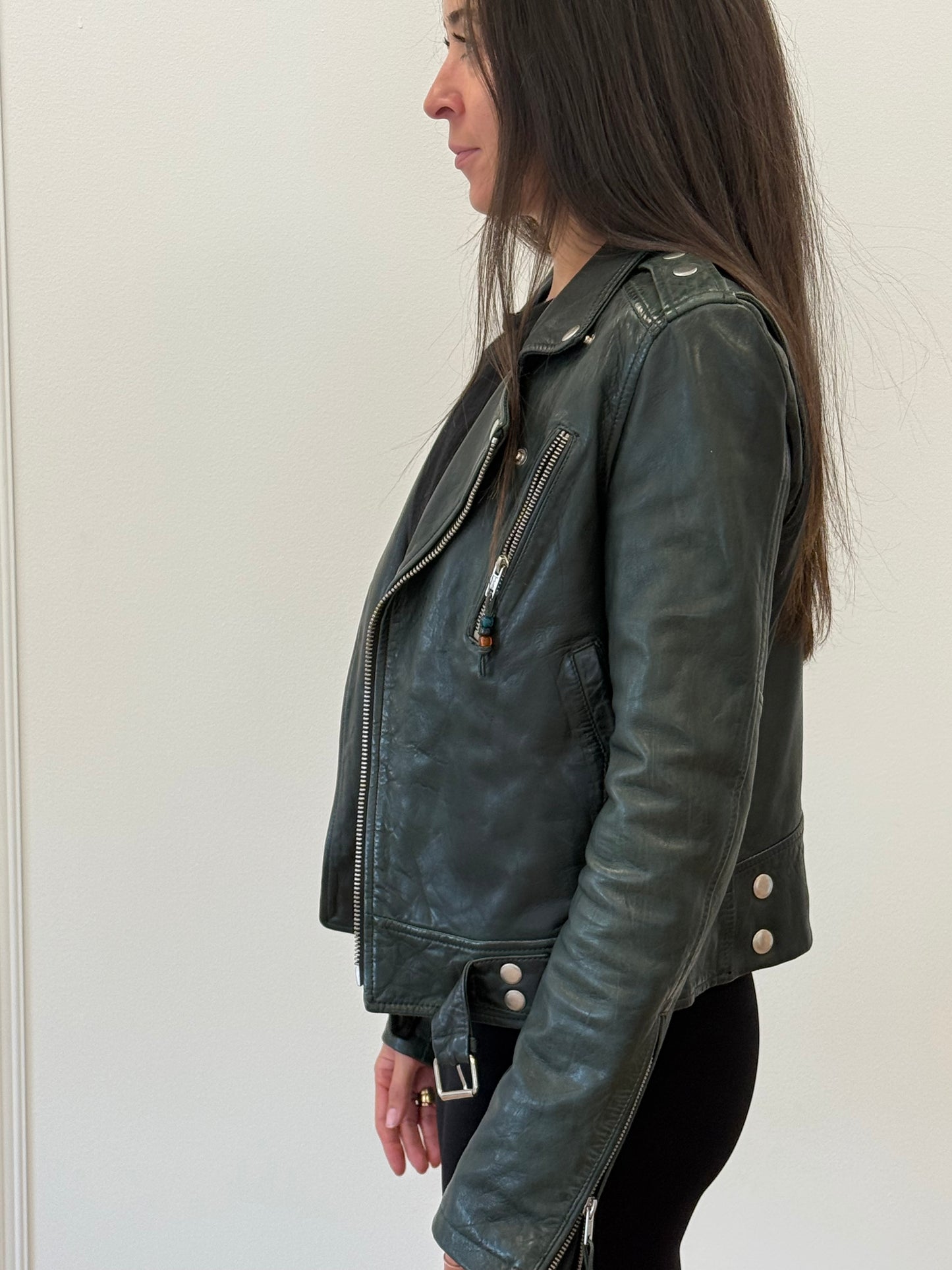 BLK DNM Leather Jacket - Dark Green (Size XS)