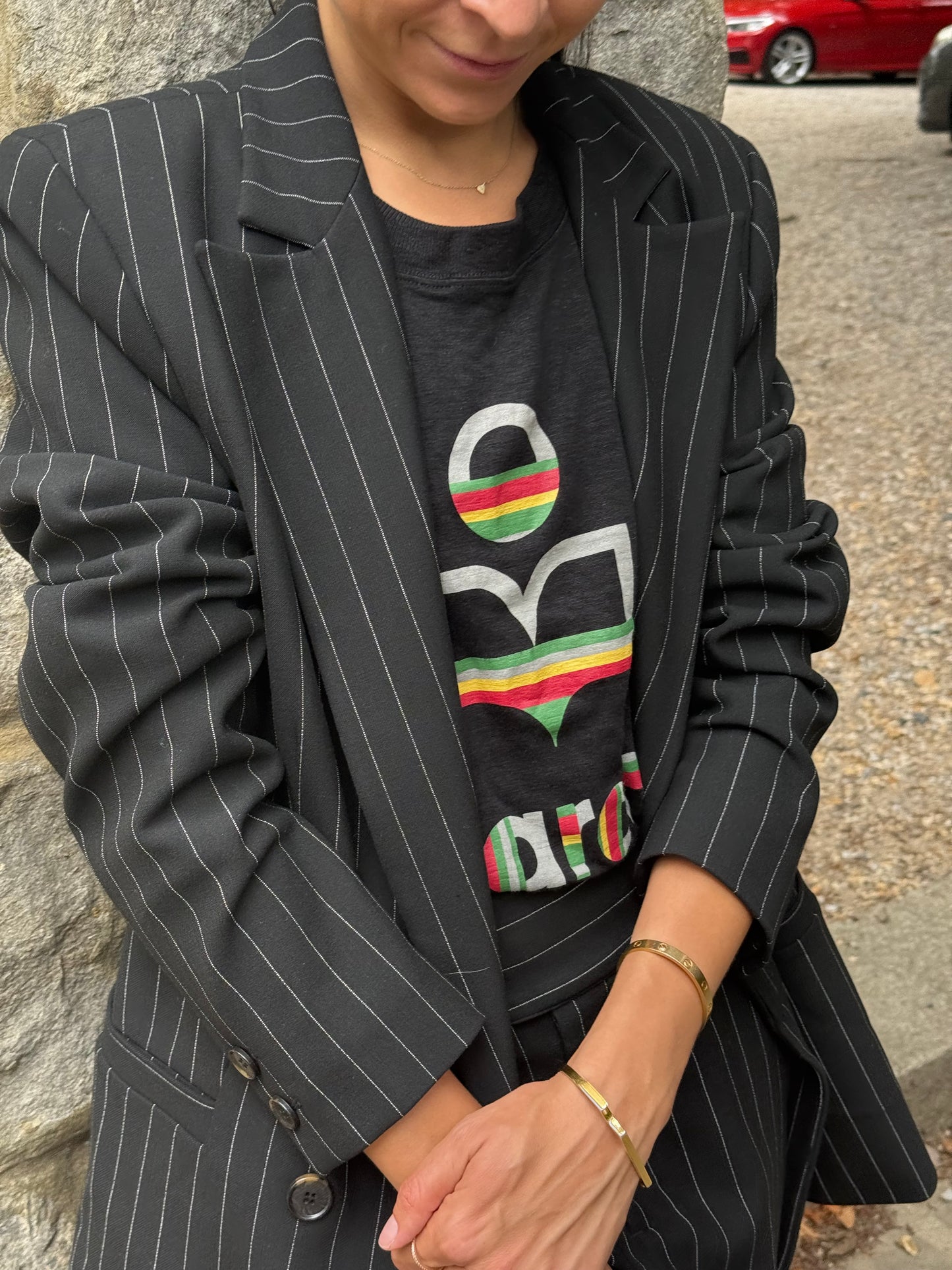 Ganni Double-Breasted Pinstripe Suit (38)