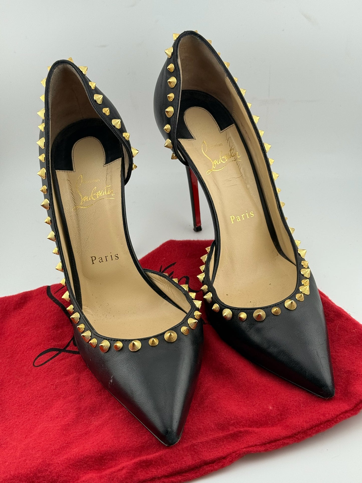 Christian Louboutin Iriza Studded Heels – Black & Gold (EU 39.5)