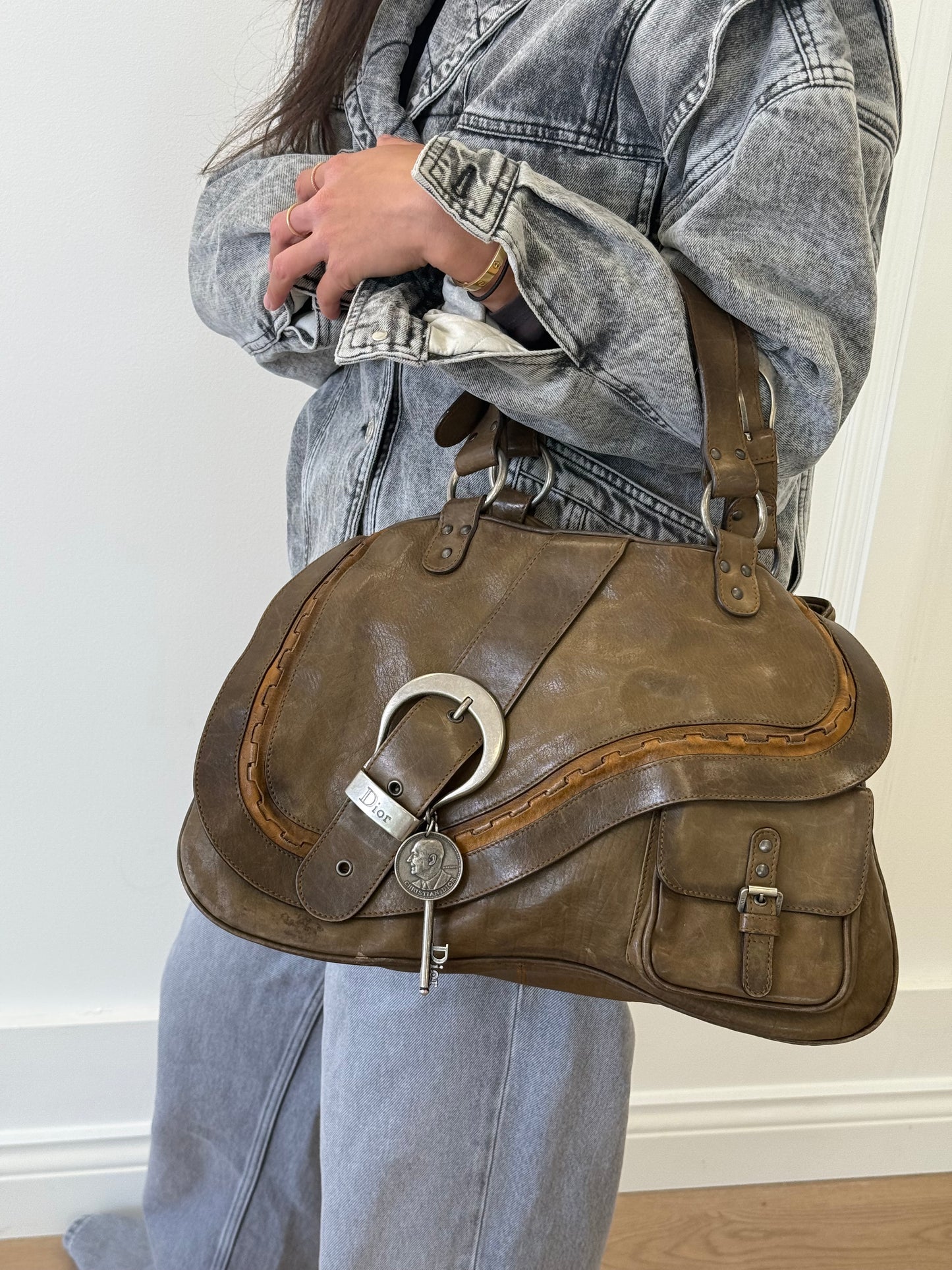 Dior Gaucho Leather Handbag with Coin & Key – Khaki