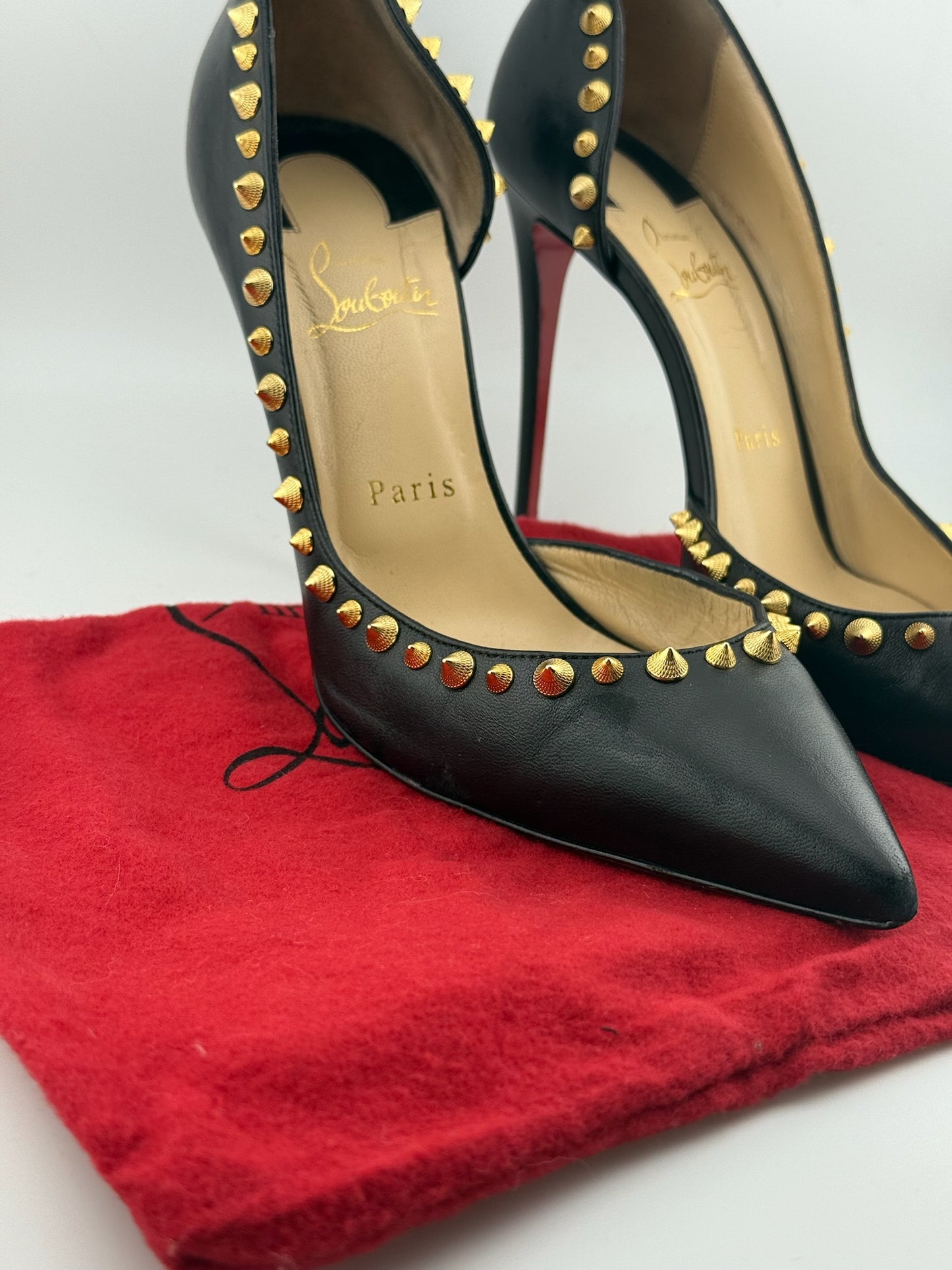 Christian Louboutin Iriza Studded Heels – Black & Gold (EU 39.5)
