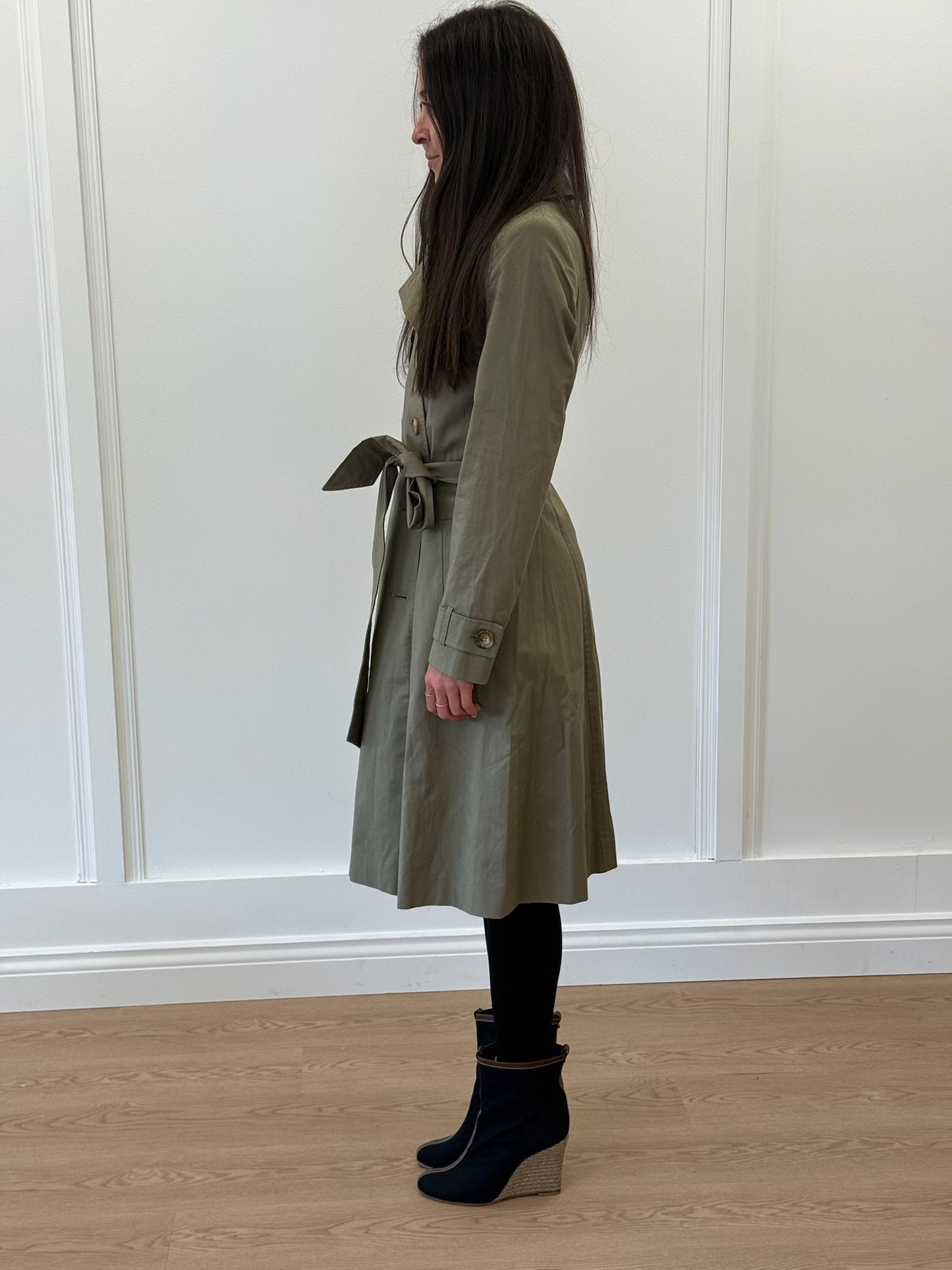 Helene Berman Khaki Green Trench Coat – Size XS